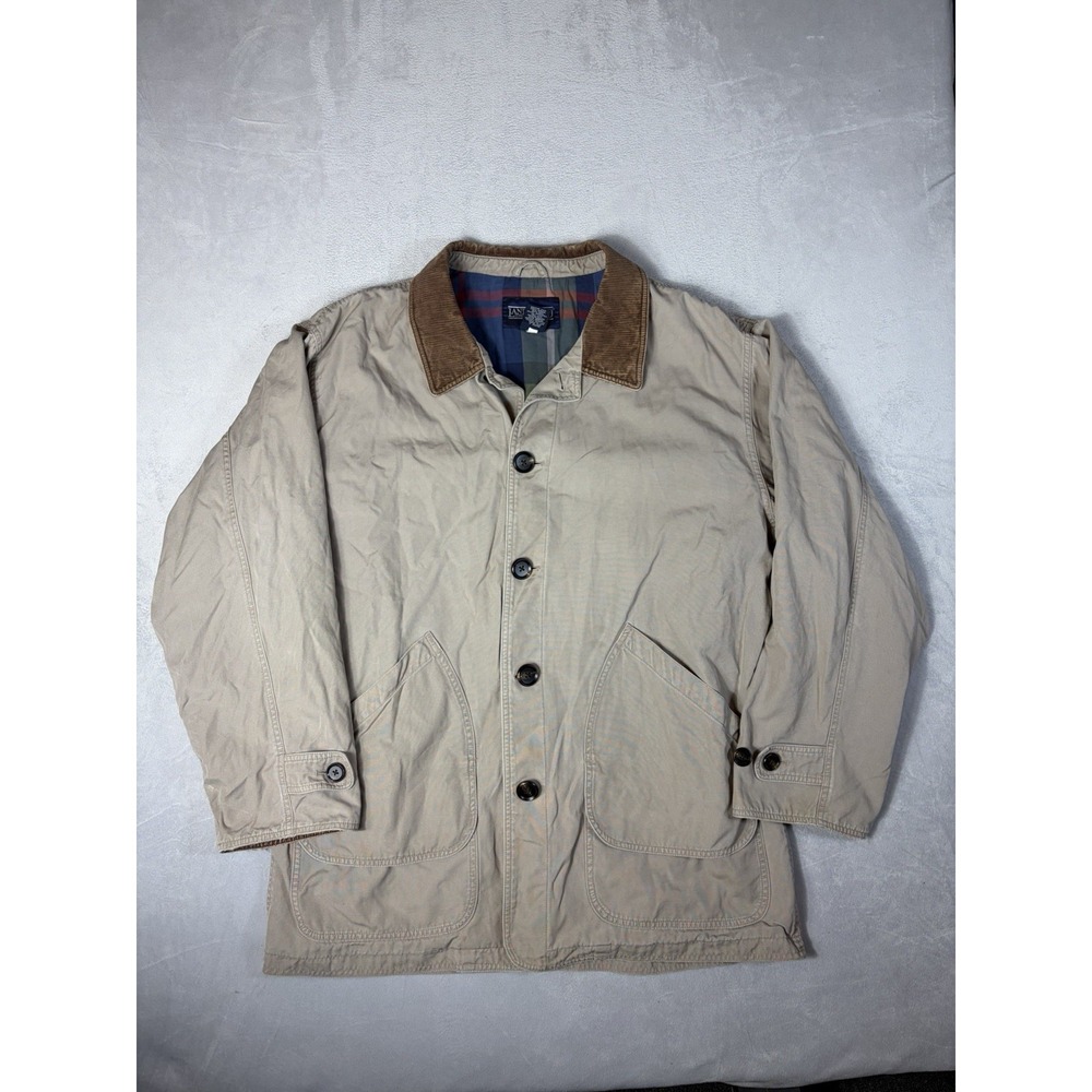 Vintage Lands End Barn Coat Mens XL Khaki Tan‎ Chore Field Jacket Flannel Lined